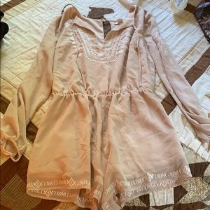 Tan long sleeve short romper